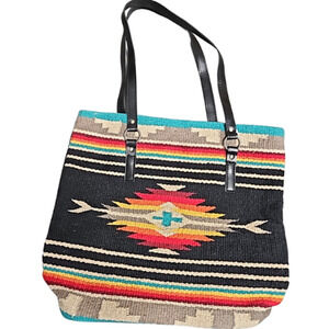 Southwestern Tote Bag Black, Cream Orange, Turquoise NEW